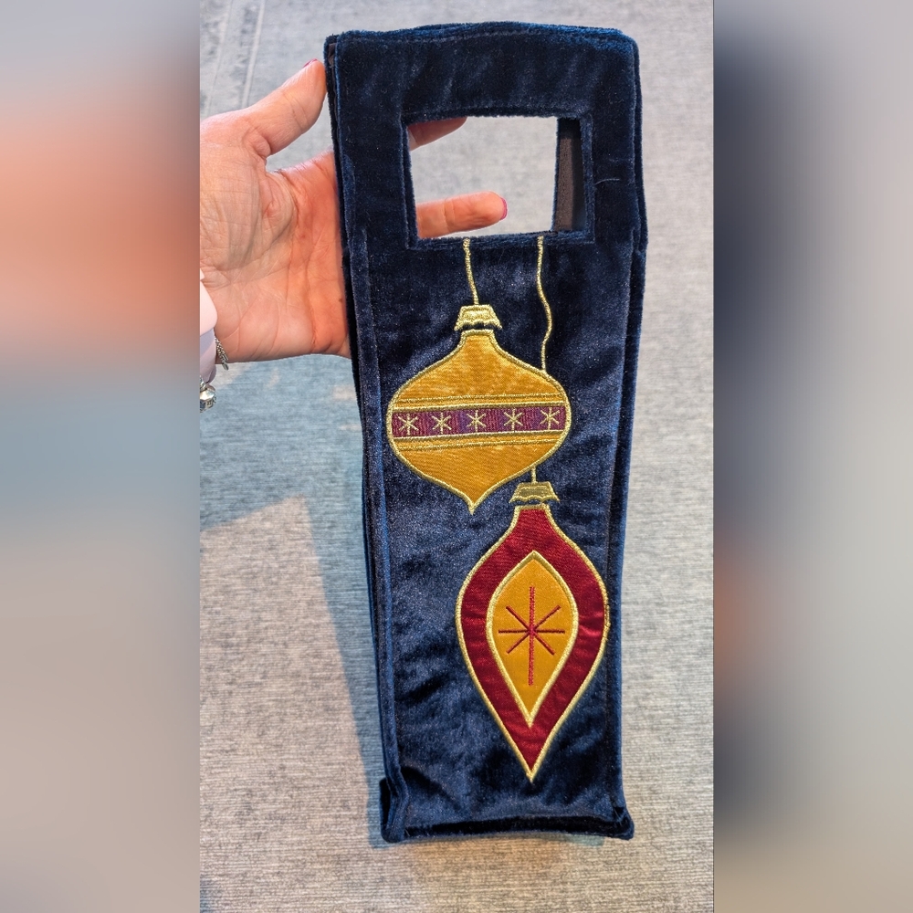 Christmas Velvet Navy Wine Gift Bag Ornament Design